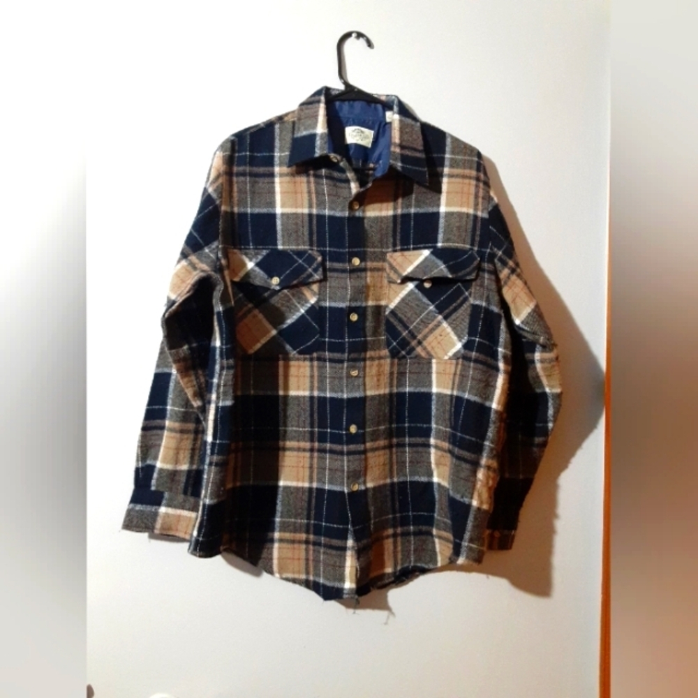 Field Master Shirt Men's Flannel Plaid Button Long Sleeve Brown Large Fisherman